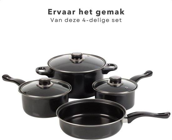 Outdoor Campingpannen Set - 4 stuks - Koolstofstaal - Non-Stick Coating - Geschikt voor Gas - Ideaal voor Kamperen - Campingpan Set - Pannenset — afbeelding 3