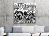 Doodle landschap schilderij | Abstracte Mirage: levendig landschap van dromerige vormen en lijnen | Kunst - 75x75 centimeter op Forex | Foto op Forex