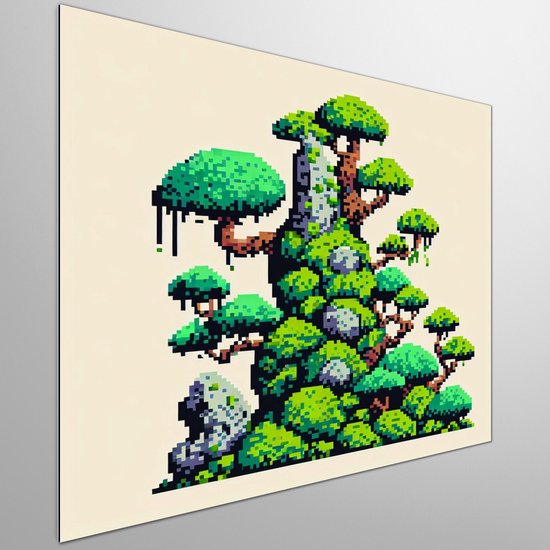Pixel art mos schilderij | Mystieke mos pixels: een kunstwerk van pixel art pracht | Kunst - 30x30 centimeter op Dibond | Foto op Dibond