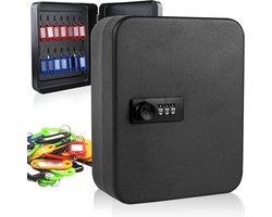 Combinatiesleutelkluis - Aan de muur gemonteerde sleutelkast 28-sleutels stalen sleutelkast - Sleutelkast voor buiten met code en 20 sleuteltags Sleutelkluis Buitenbeveiliging voor Huis Eigendom Garage (Combinatieslot-28) - zwart