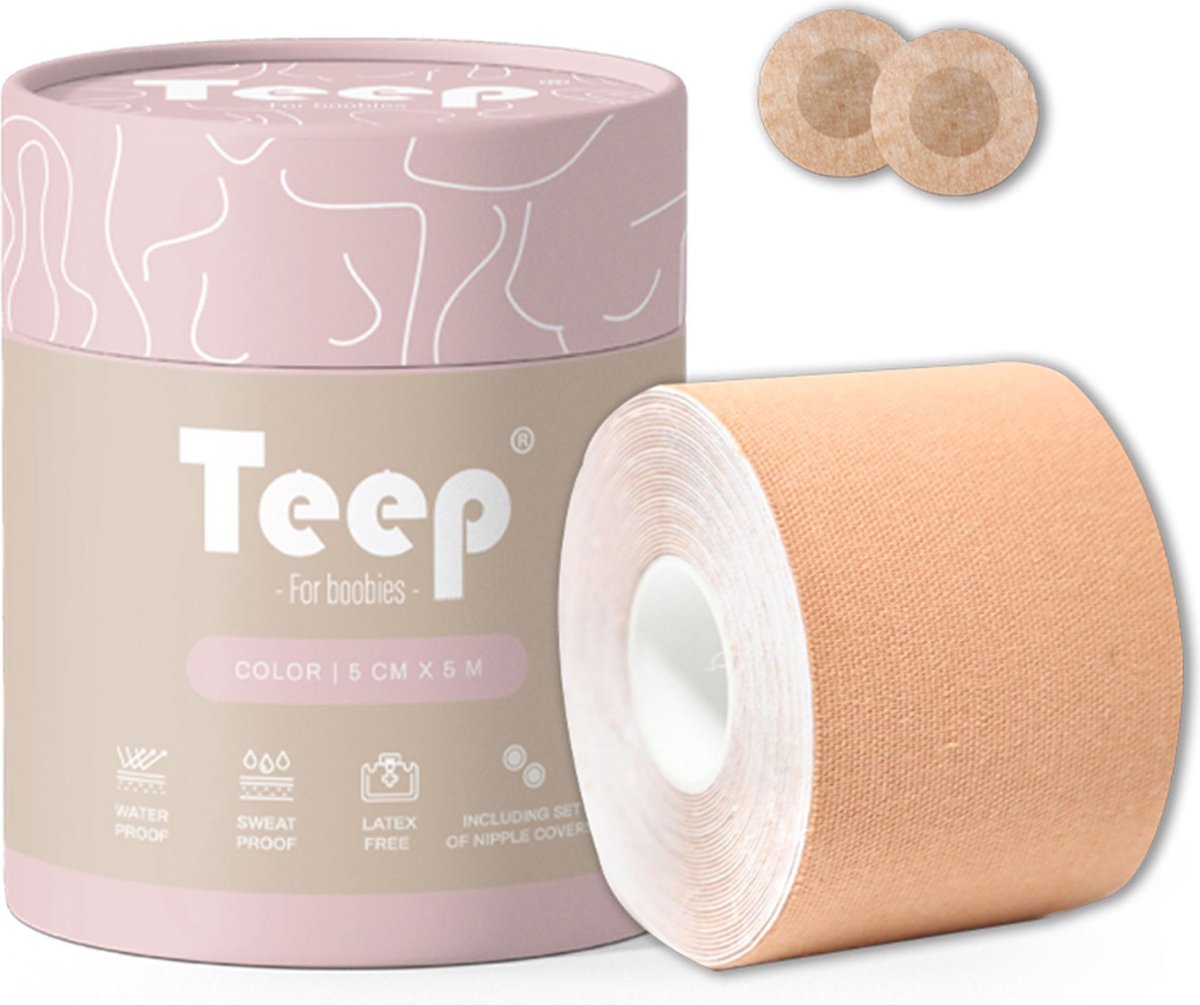 Boob tape - Boobtape - Plak bh - Beige - 500x5cm - Inclusief set nipple covers - Teep