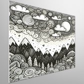 Doodle landschap schilderij | Krabbels van de verbeelding: Een fantasierijk landschap in doodlestijl | Kunst - 75x75 centimeter op Forex | Foto op Forex