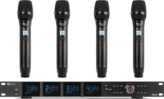 Système de microphone sans fil UHF Power Dynamics PD524 avec 4 microphones