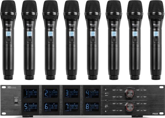 Système de microphone sans fil UHF Power Dynamics PD528 avec 8 microphones