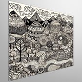 Doodle landschap schilderij | Creatieve chaos: een kleurrijk, levendig landschap van geïmproviseerde lijnen | Kunst - 60x60 centimeter op Dibond | Foto op Dibond