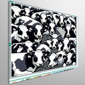 Pixel art koeien schilderij | Boerenveld pixelkudde: een kleurrijk koeienkunstwerk in pixelformaat | Kunst - 30x30 centimeter op Canvas | Foto op Canvas