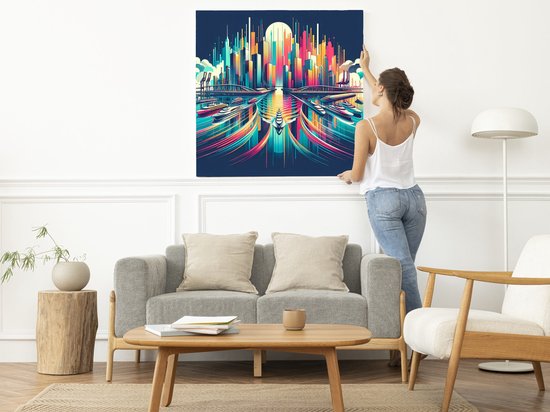 Modern haven schilderij | Gloednieuwe renaissance: een futuristisch maritiem meesterwerk in moderne haven | Kunst - 30x30 centimeter op Canvas | Foto op Canvas