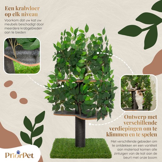 Arbre à chat à feuilles interchangeables - Griffoir breveté pour que les chats puissent grimper, se cacher et dormir - Poteaux griffoirs multi-niveaux - 120 cm Vert