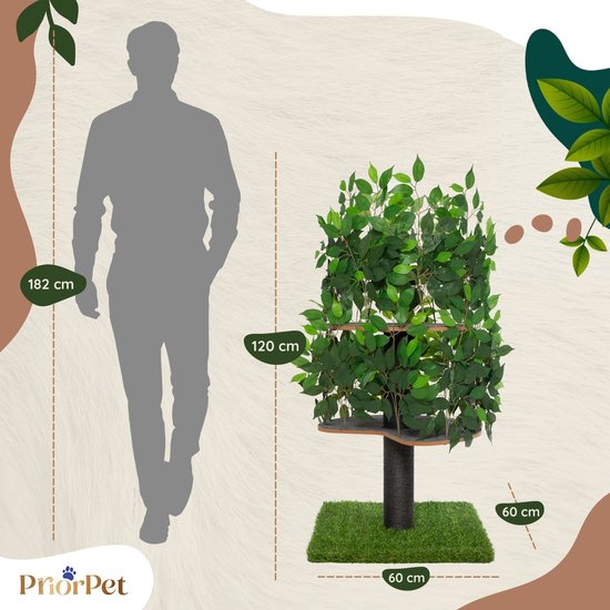 Arbre à chat à feuilles interchangeables - Griffoir breveté pour que les chats puissent grimper, se cacher et dormir - Poteaux griffoirs multi-niveaux - 120 cm Vert