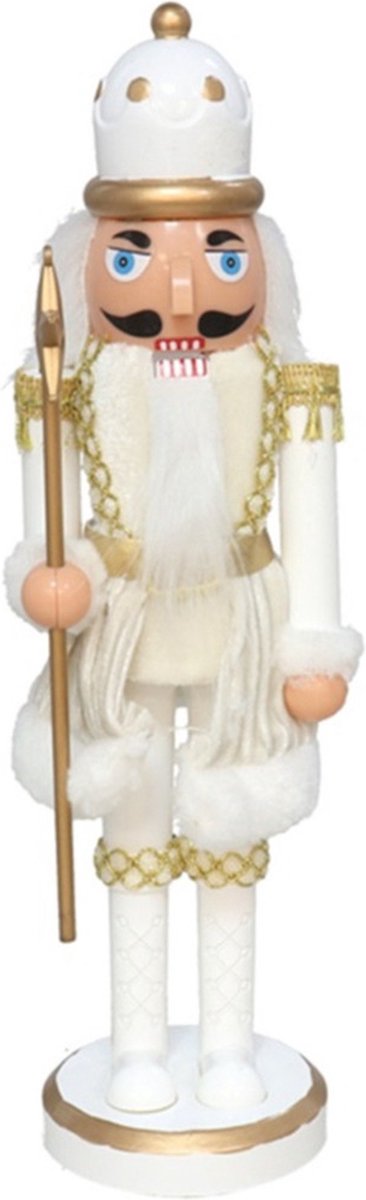 Gerimport notenkraker decoratie figuur/beeld -28 cm - wit/goud - kunststof