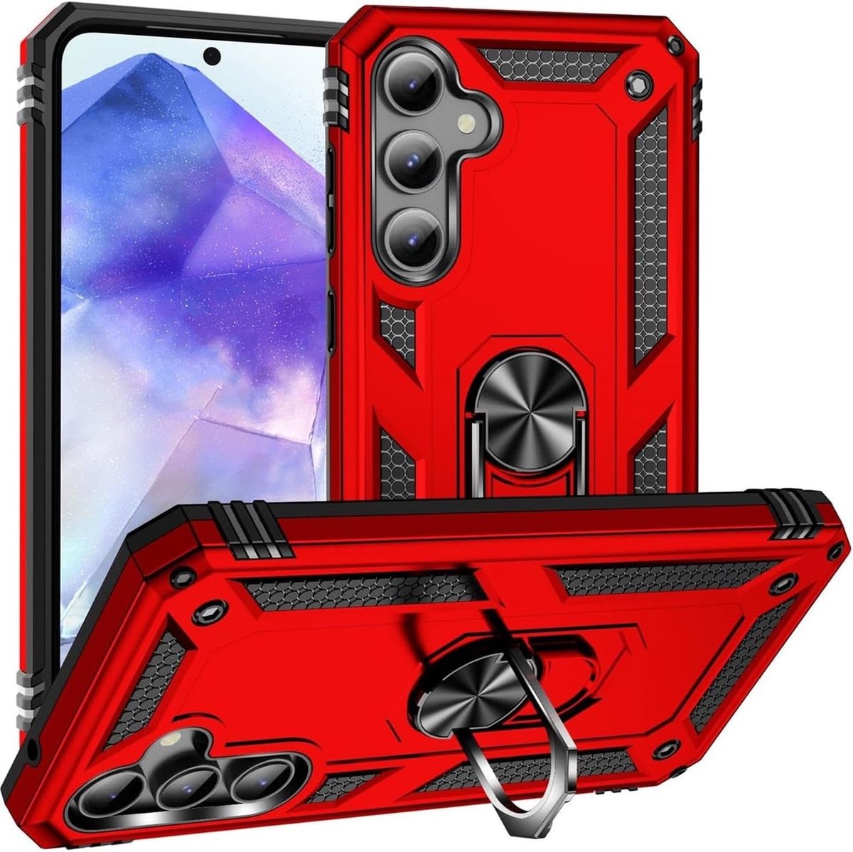Hoesje geschikt voor Samsung Galaxy A55 hoes met Ringhouder Armor dubble laag – Rood