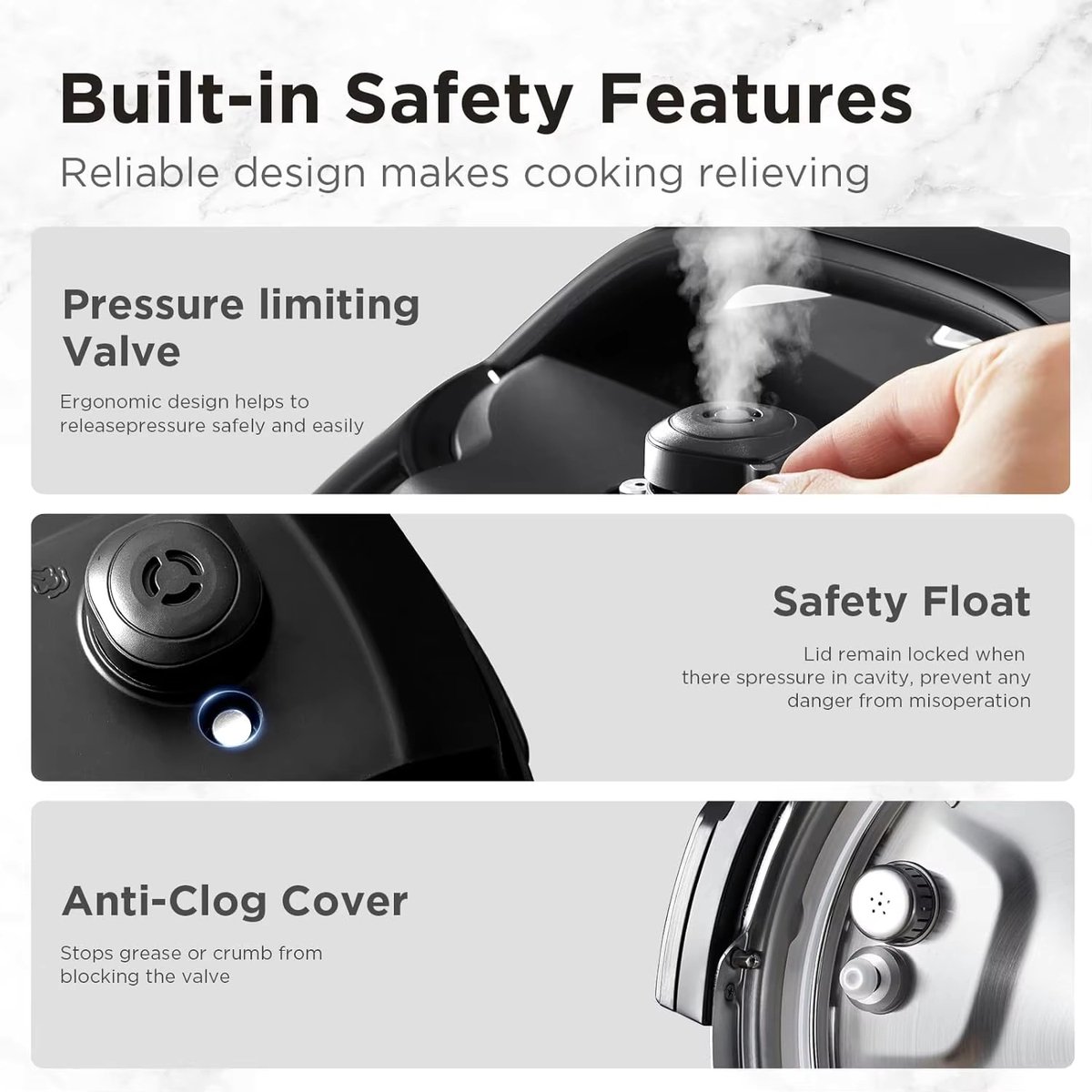 Afbeelding 2 van 9-in-1 Snelkookpan - Elektrische Snelkookpan - Met 12 Programma´s - Instant Multi Cooker - Rijst - Vlees - Stoofschotels - Soep - Bouillon - Cake - Bonen en Havermout - Zwart