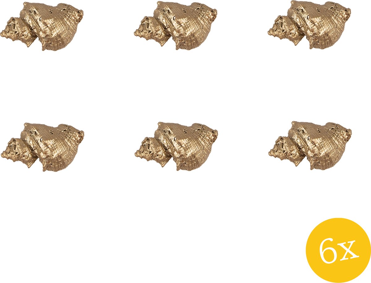 Deurknop Schelp set van 6 stuks Schelp 4x3x3 cm Goudkleurig Kunststof