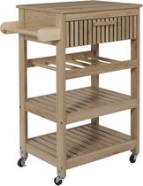 Bol.com Keukentrolley Klaus Verrijdbaar met Lade - Keukenkar op Wielen Bruin aanbieding