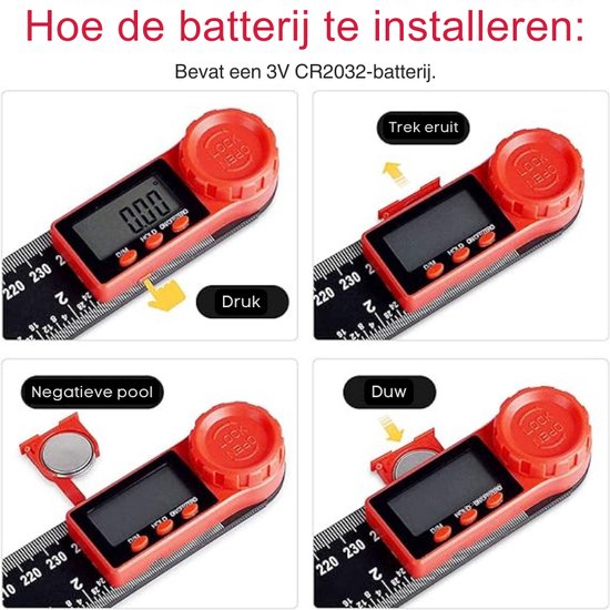 Hoekzoeker Digitaal, 360 graden gradenboog, resolutie 0,05