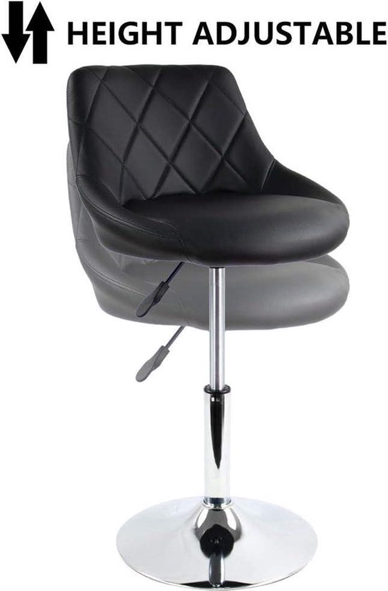 PolkaHome Mid Back Vanity Kruk Make-up Kruk PU Leer Hoogte Verstelbare Draaibare Kruk Winkel Kruk Salon Spa Kruk Geen Wielen Zwart make up tafel