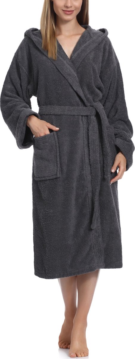 Ladeheid Dames Badjas met Capuchon - 100% Katoen - Wasmachine bestendig - Badstof – Grafiet – M – LA-LA40-102-DG