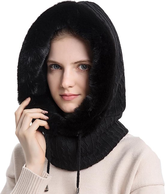 Bonnet Coupe-Vent Intégré Foulard Tricotée Épaisse Chaude Protège