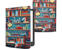 kwmobile e-reader hoesje geschikt voor Pocketbook InkPad 4/Color 3/2 / Vivlio InkPad 4/Color 3 hoes - E reader flip case met magneetsluiting - Ereader cover - bibliotheek design in meerkleurig