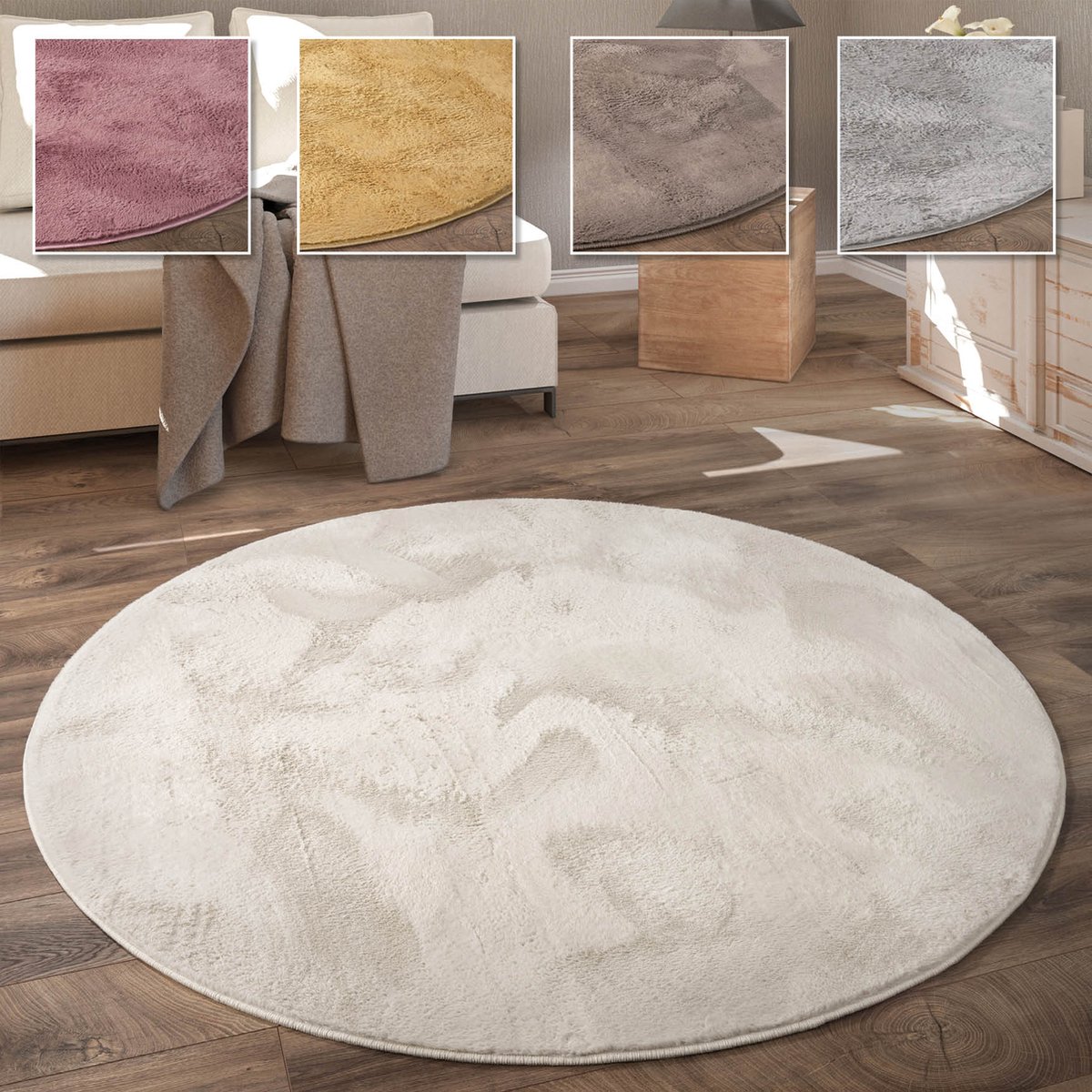 Japandi Art Rond Vloerkleed Laagpolig Effen Grijs - 160 Cm
