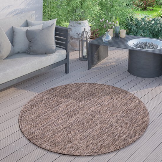 Foto: Paco home outdoor vloerkleed rond weerbestendig balkon terras keukenvloerkleed eenkleurig 200 cm rund