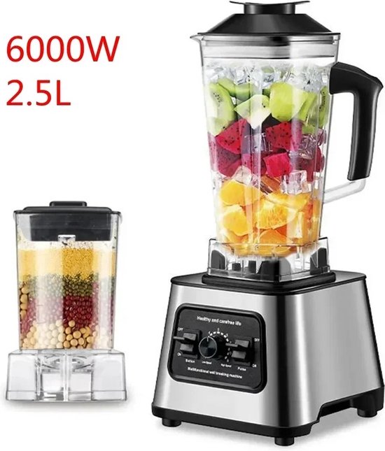 Blender - 6000W - Multifunctioneel - 2,5L - Bevroren fruit - 220v - Mixer - Voor ijs - Smoothie maker - Zilver zwart -