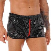 Glanzende boxershort kunstleder - Leer - Ritssluiting open kruis - Latex look - Porno BDSM Kleding - Erotiek - Short - Kort broekje