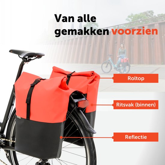 New Looxs Nyborg Double - Dubbele Fietstas - Geschikt voor Electrische Fietsen - Waterdicht Polyester - 34 Liter - Zwart & Rood van New Looxs — afbeelding 5