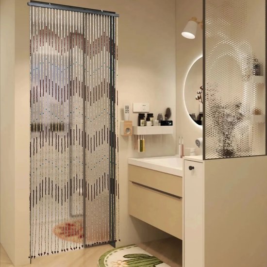 Eszenzics™ Vliegengordijn - Luxe Deurgordijn - Hout en Bamboe Kralen - Ibiza look - Extra lang 90x220 cm - Extra dicht 31 strengen - Kralengordijn - Bruin van Eszenzics™ — afbeelding 4