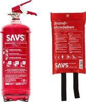SAVS Brandblus box - Poeder groot - Brandblusser poeder 3 kg & Blusdeken 100 x 100 cm - Blusrating 21A 113B C- Met montagebeugel & ophangoog - Poederblusser & Branddeken voor o.a. thuis, bedrijf & keuken
