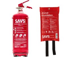 SAVS Brandblus box - Poeder groot - Brandblusser poeder 3 kg & Blusdeken 100 x 100 cm - Blusrating 21A 113B C- Met montagebeugel & ophangoog - Poederblusser & Branddeken voor o.a. thuis, bedrijf & keuken