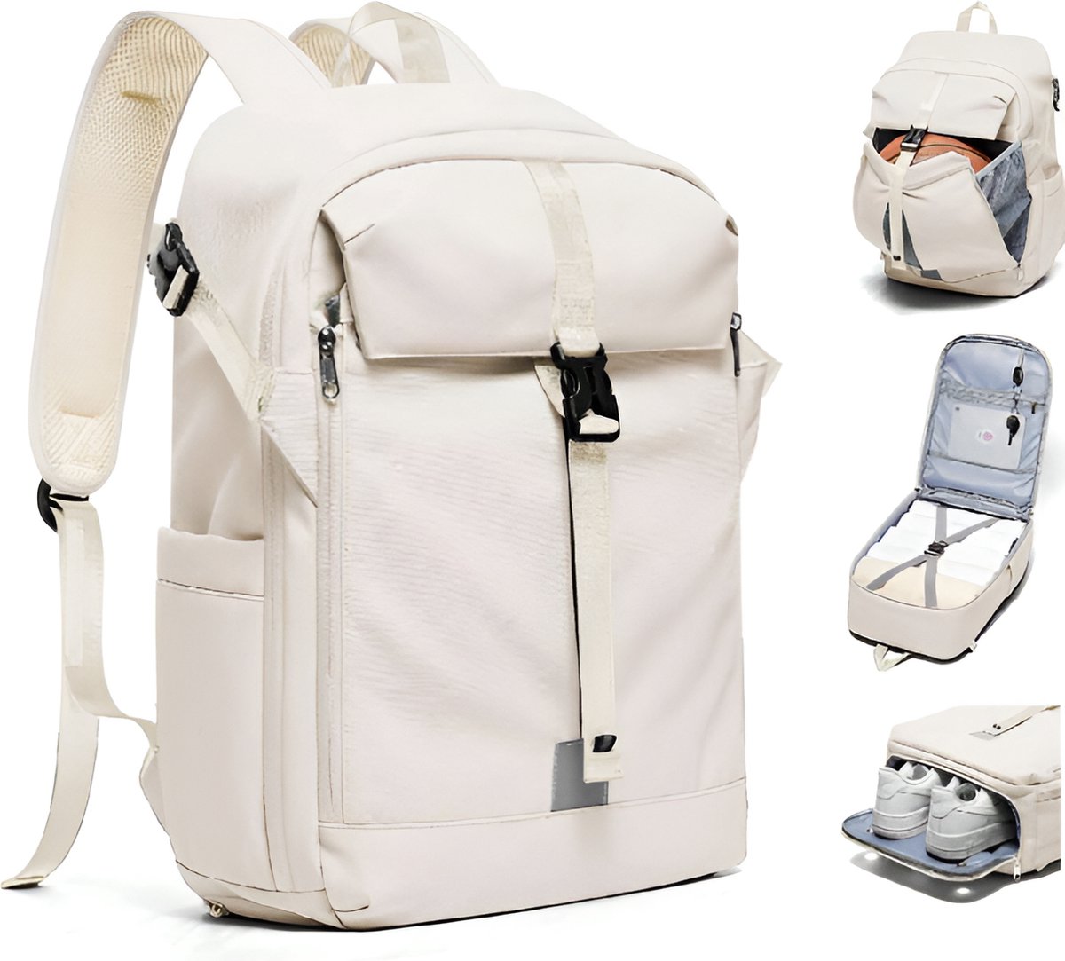 CarryQuest® - Motor Rugzak - Waterdichte Rugzak - Duurzaam Nylon - Grote Capaciteit voor Motorhelm - Reflecterende Details - Comfortabele Schouderbanden - Beige
