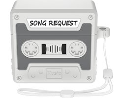 Telestore hoesje geschikt voor AirPods 4 soft case cover- retro cassettebandje bandje tape - TPU hoesje Beschermhoes - AirPods 4 Cover - AirPods 4 hoesje - Geschikt voor Apple Airpods 4 - gel hoesje - grijs