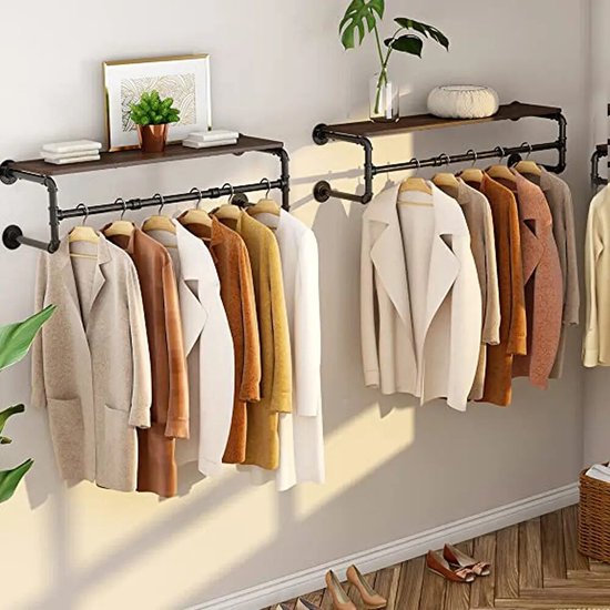 WOLTU Kledingstang met planken, wandmontage, garderobe voor inloopkast