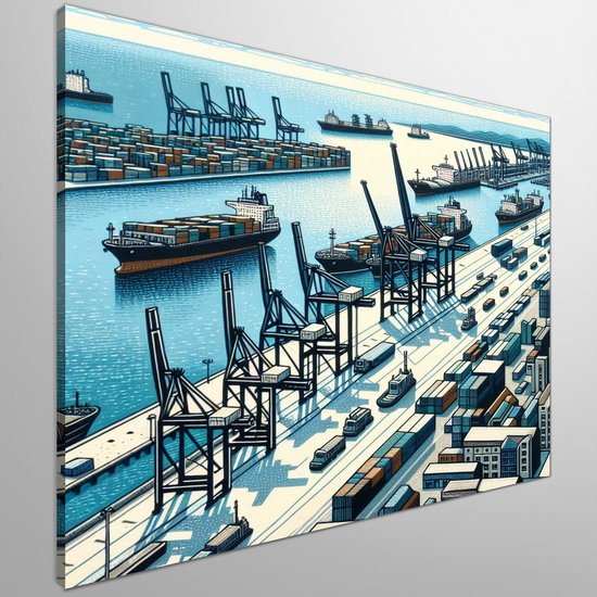 Acryl haven schilderij | Havenlijk geschilderd: een zee van acryl en emotie | Kunst - 20x20 centimeter op Canvas | Foto op Canvas