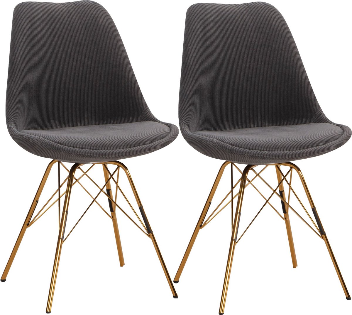 eetkamerstoel set van 2 Cara stof antraciet keukenstoel met gouden poten, corduroy kuipstoel Scandinavisch design, gestoffeerde stoel met stoffen bekleding, stoel gestoffeerd