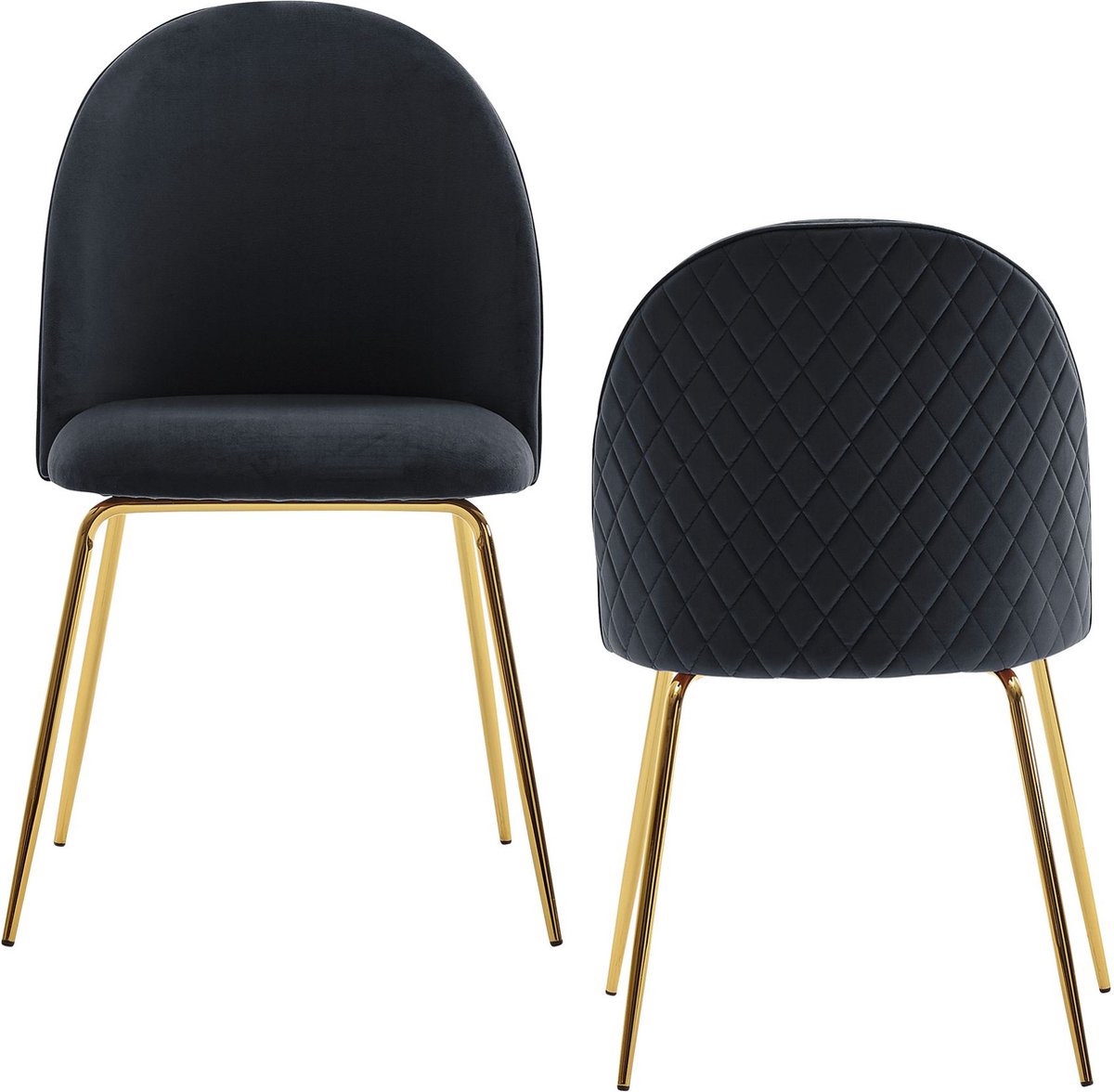 Design eetkamerstoel set van 2 fluweel zwart gestoffeerd, keukenstoel stof met gouden poten, Scandinavische schelpstoel, gestoffeerde stoel met fluwelen bekleding
