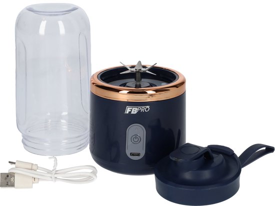 Draadloze blender - Smoothie maker - Blender To-Go - Compact - Verwijderbare beker - Met afsluitbare drinktuit - USB-C oplader - 300ML inhoud - Blauw van Merkloos — afbeelding 4