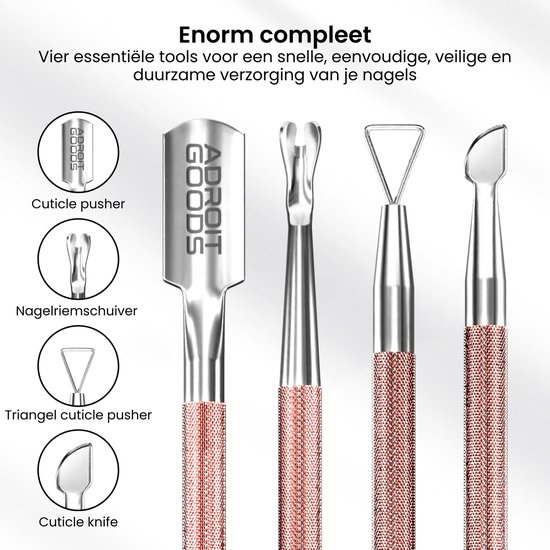 AdroitGoods 3 delige Nagelriem Knipper set - Rose Gold - Cuticle Pusher Duwer Verwijderaar Trimmer Mesje - bokkenpootje nagels