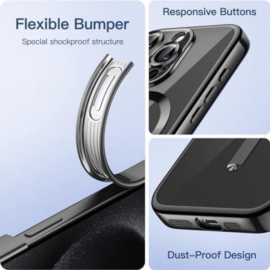 Coque transparente souple pour iPhone 15 Pro Max 6,7 pouces, Protection complète de l'objectif de l'appareil photo, compatible avec le chargement sans fil MagSafe, coque en TPU galvanisé
