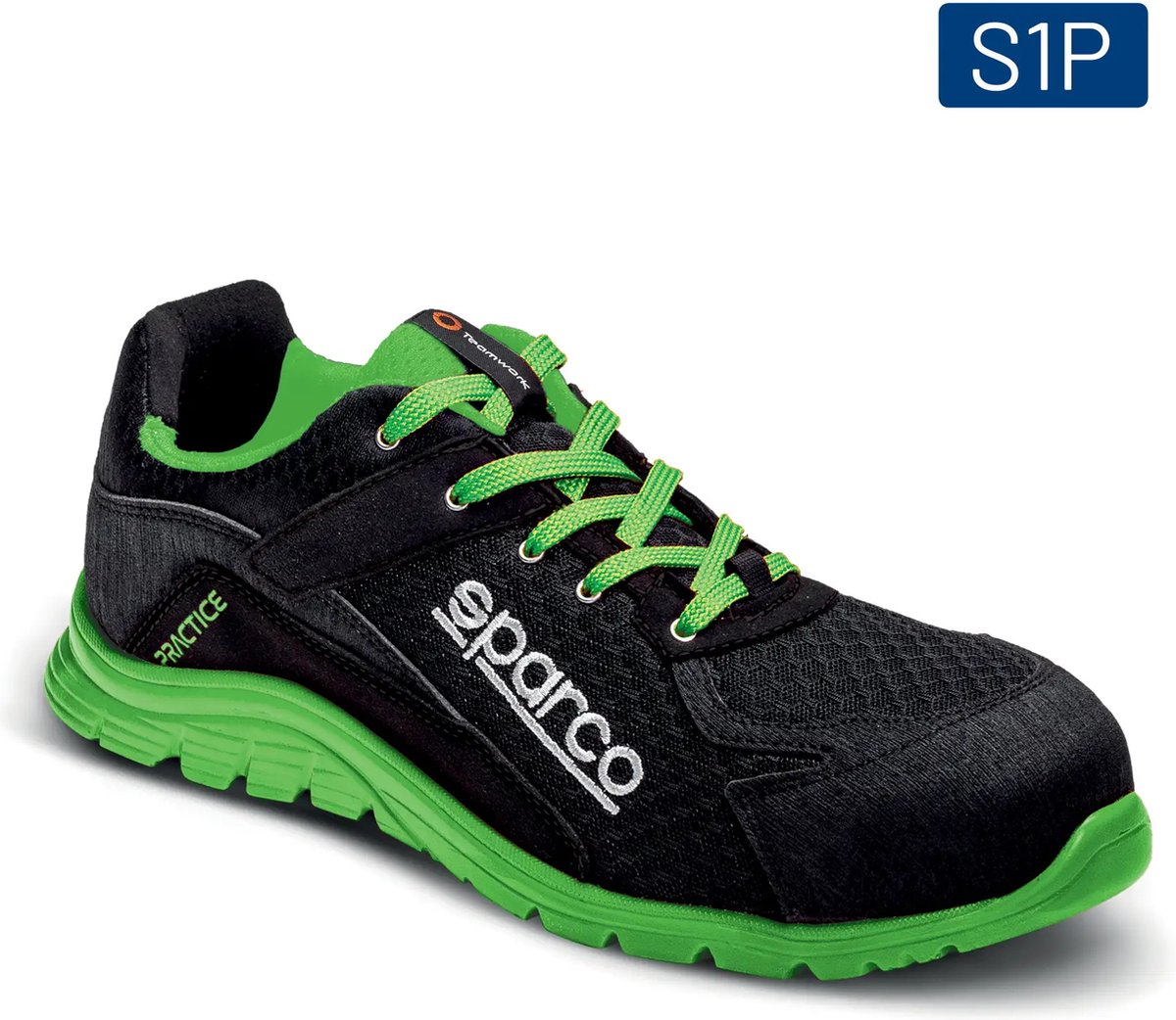 Sparco PRACTICE KEKE – Lichtgewicht veiligheidsschoen S1PL met ademend 3D-mesh en PU-zool - zwart-groen - Maat - 40