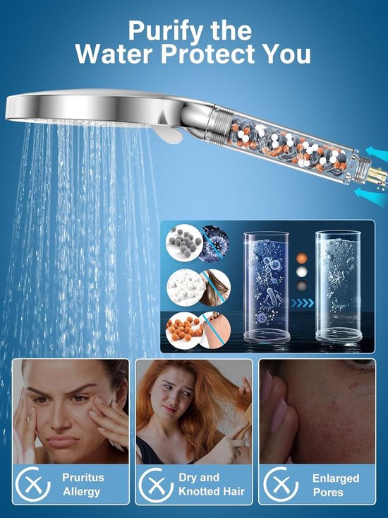 Ensemble de douche de 70 cm avec douchette et flexible de 16 m - blanc/chrome