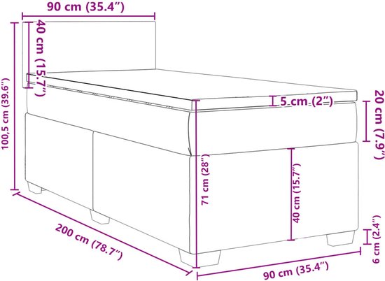 vidaXL - Sommier tapissier - avec - matelas - velours - gris foncé - 90x200 - cm