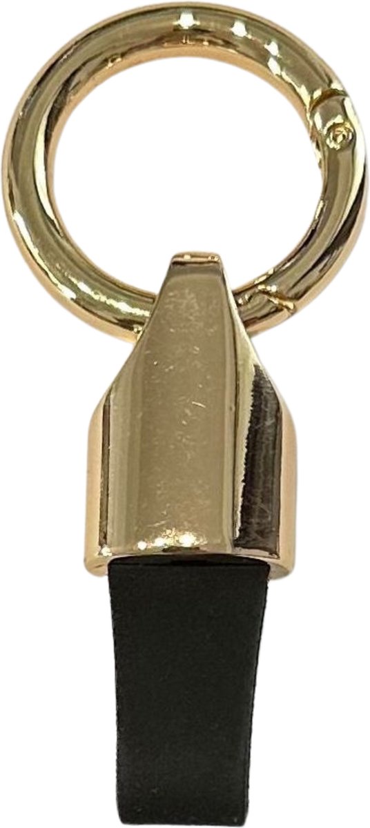Luxe Sleutelhanger, Leren & Metaal Sleutelhanger, Kunstleer, Zwart - Goud