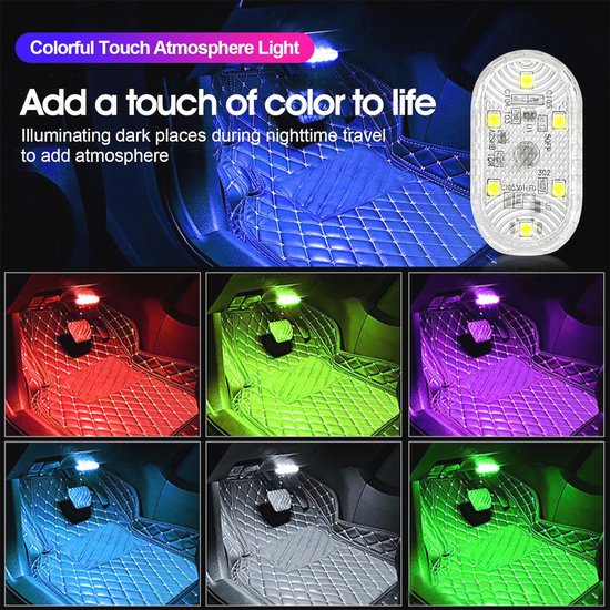 Auto plafondlamp, LED-dak, verlichting, draadloze USB-oplaadbaar met magnetisch suck voor binnen, universeel, wit licht/blauw licht