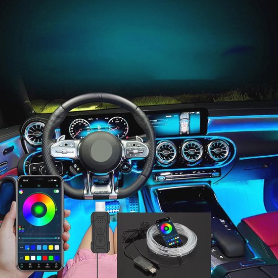 RGB LED Auto-interieurverlichting Via USB | Bluetooth-verbinding Met De Applicatie Op De Telefoon 4x Led Strip 12 Diodes 5050 22cm Ir Afstandsbediening Muziekmodi