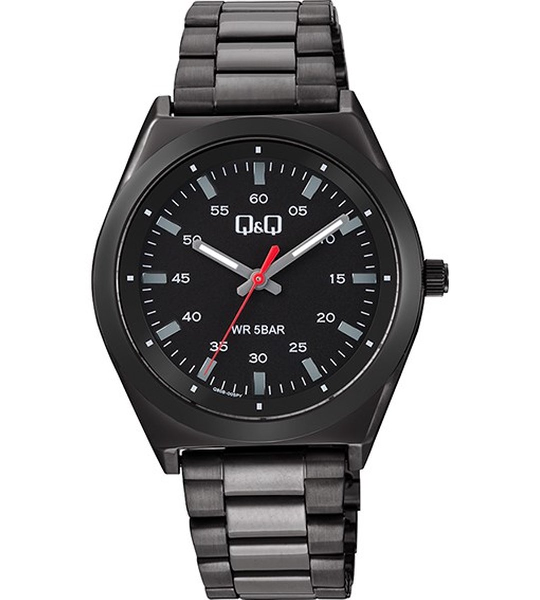 QQ Q80B-005PY - Horloge - Polshorloge - Analoog - Heren - Mannen - stalen band - Metaal - Overig - Cijfers - GUN Kleur (Zwart + DonkerGrijs, briljant)