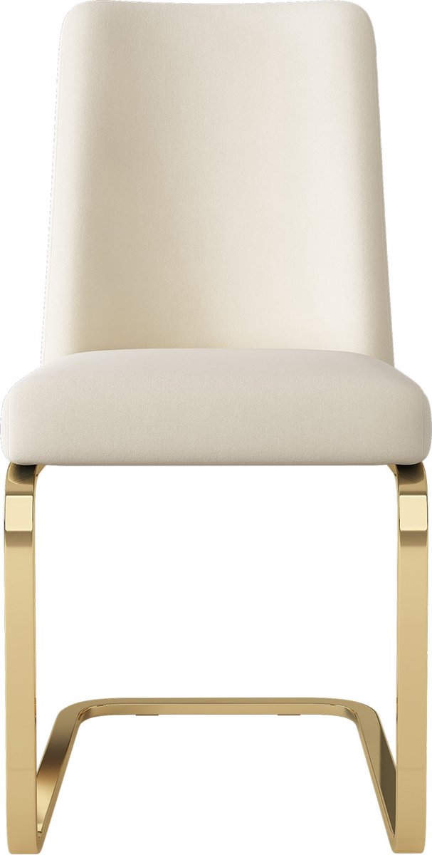 Merax Samt Esszimmerstoelen (Set van 4) - Luxe Lounge Stoelen met Diamant Rugdesign en Gouden Metalen Onderstel - Beige