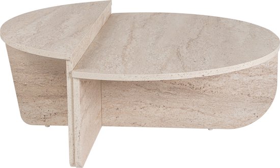 Set de 2 tables basses - Effet travertin beige - ALOEVA L 90 cm x H 30 cm x P 60 cm