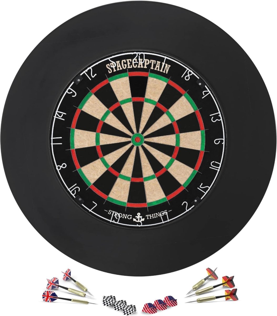 Pro Dartbord Standaard Set met Roterende Nummerring en Surround - Inclusief 6 Stalen Darts en 12 Flights